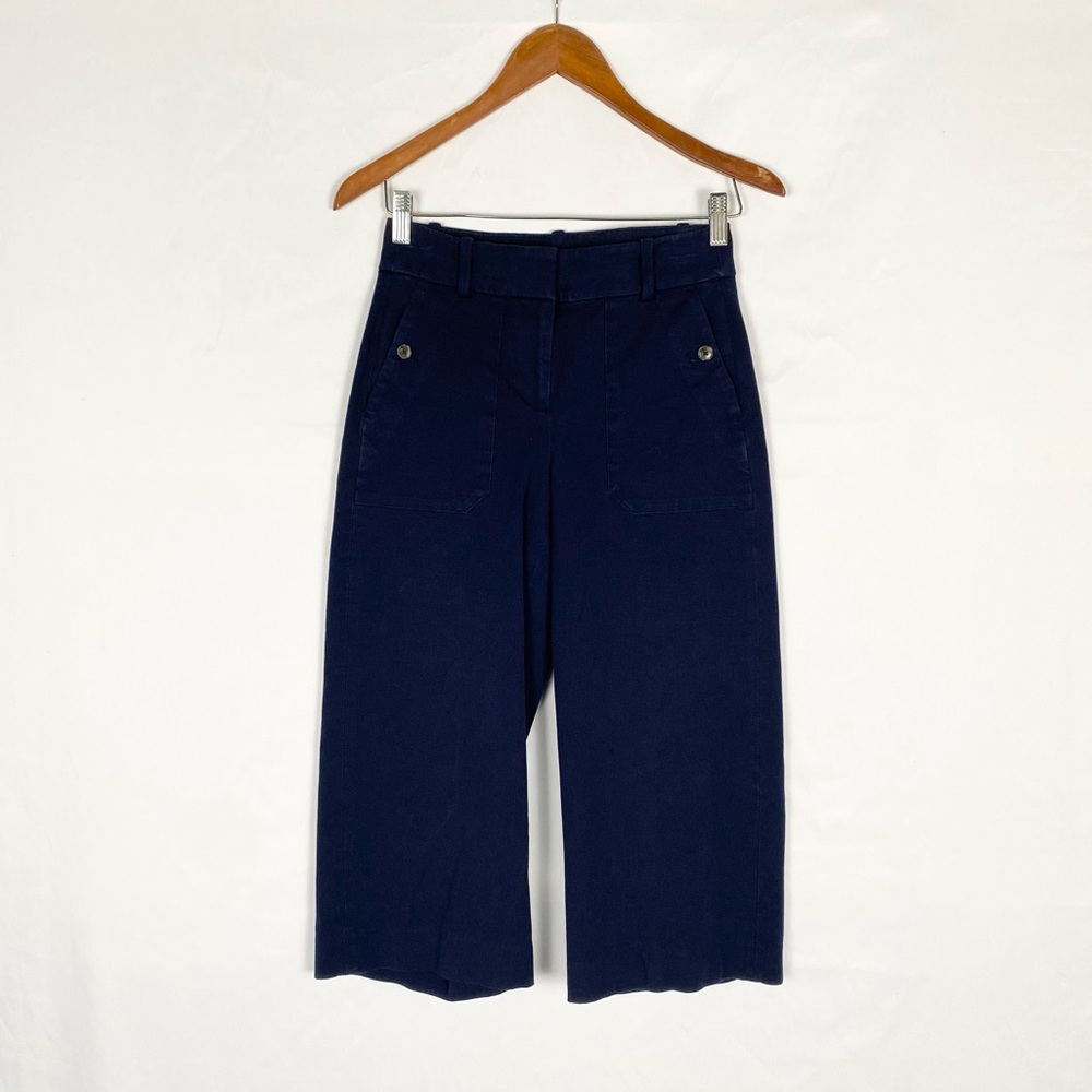 J.Crew Sydney Wide Leg Bi Stretch Cotton Cropped Pants Navy Size 2P High Waisted